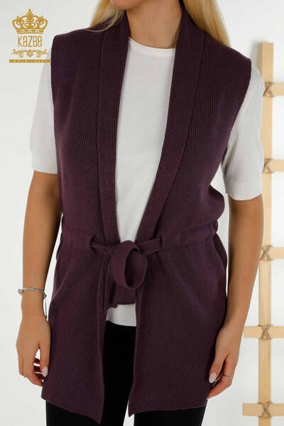 Gilet pour femmes en gros avec cravate en corde violet - 30410 | KAZEE - 2