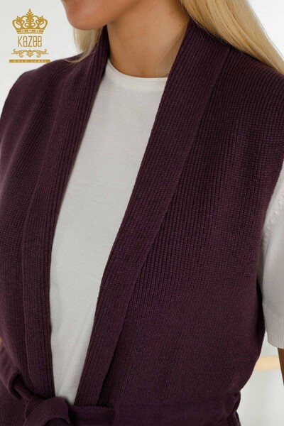 Gilet pour femmes en gros avec cravate en corde violet - 30410 | KAZEE - 3