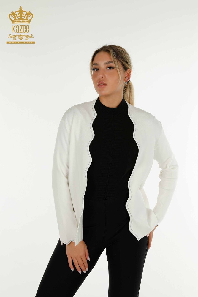 Gros Gilet Court Femme Pierre Brodée Ecru - 30274 | KAZEE - 1