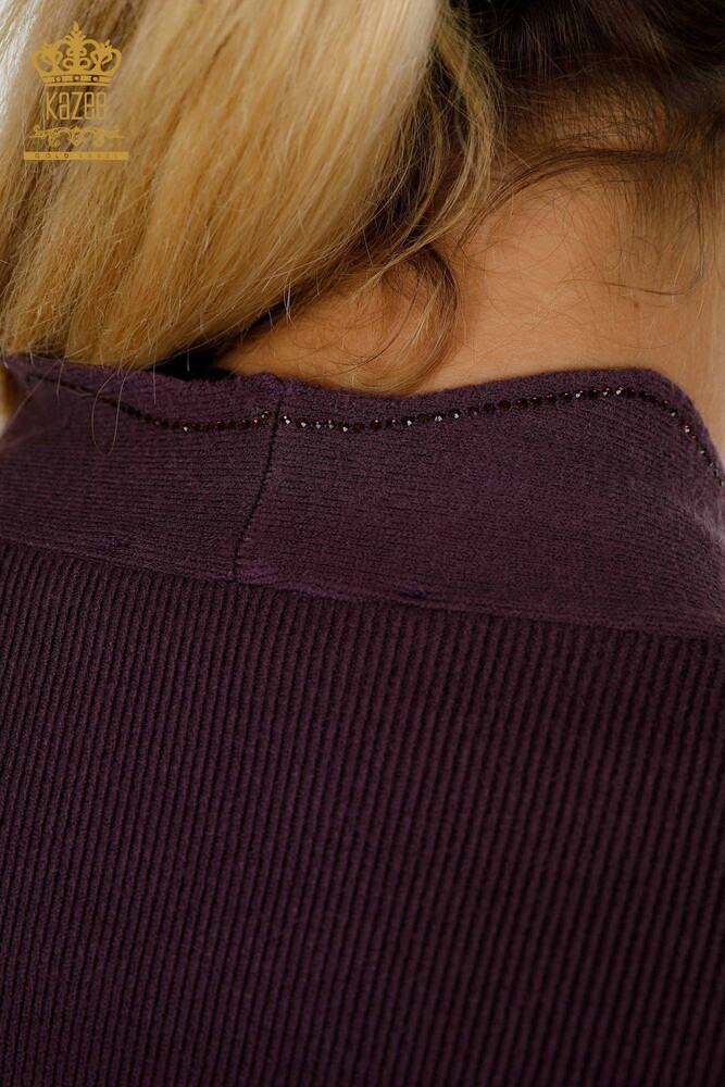 Gilet court pour femmes en gros pierre brodée violet - 30274 | KAZEE - 8