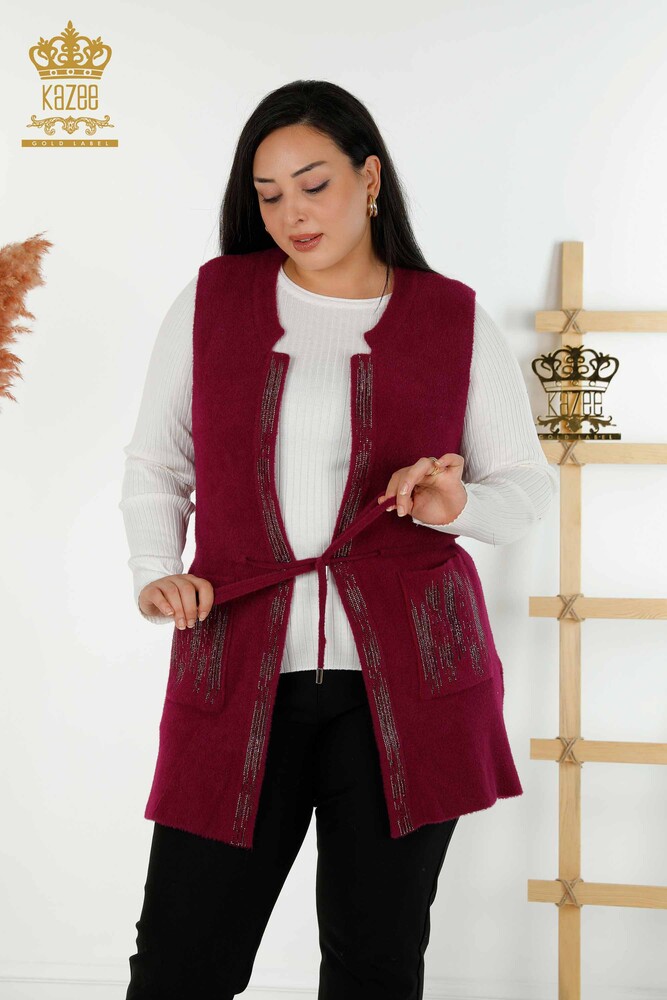 Gilet Femme En Gros Cristal Brodé Violet - 30495 | KAZEE - 1