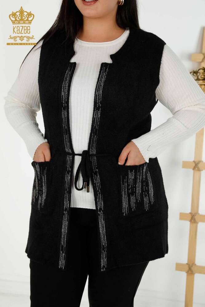 Gilet Femme En Gros Pierre De Cristal Brodé Noir - 30495 | KAZEE - 2