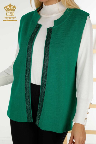 Gilet Femme En Gros Pierre De Cristal Brodé Vert - 30606 | KAZEE - 2