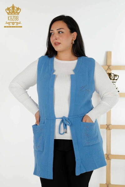 Grossiste Gilet Femme Deux Poches Bleu - 30582 | KAZEE 