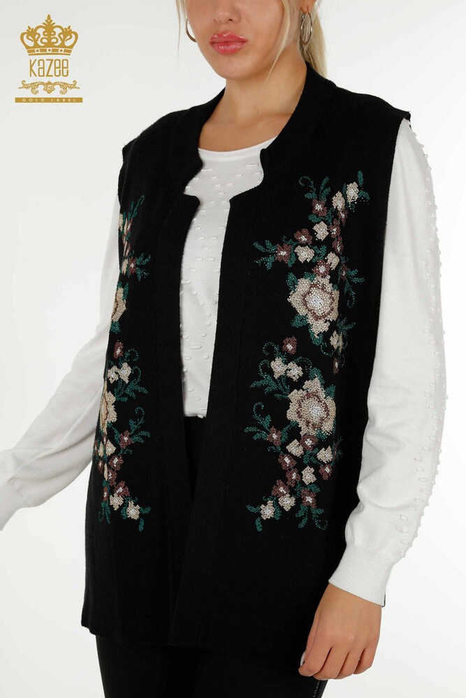 Vente en gros Gilet Femme Floral Brodé Noir - 30644 | KAZEE - 2