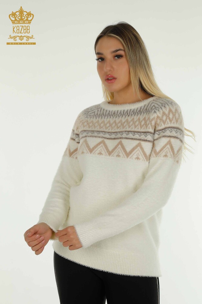 Grossiste Maille Femme Pull À Motifs Angora Ecru - 30682 | KAZEE - 1