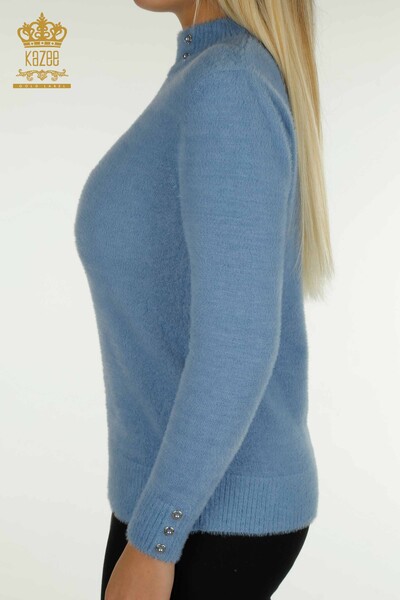 Vente en gros de tricots pour femmes pull Angora bouton détaillé bleu - 30667 | KAZEE - 5