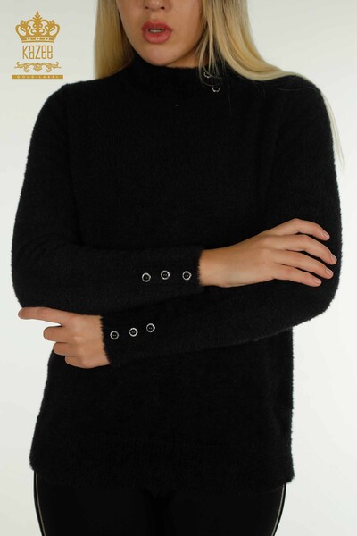 Vente en gros de tricots pour femmes pull Angora bouton détaillé noir - 30667 | KAZEE - 2