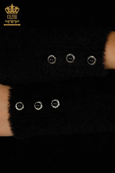 Vente en gros de tricots pour femmes pull Angora bouton détaillé noir - 30667 | KAZEE - 3