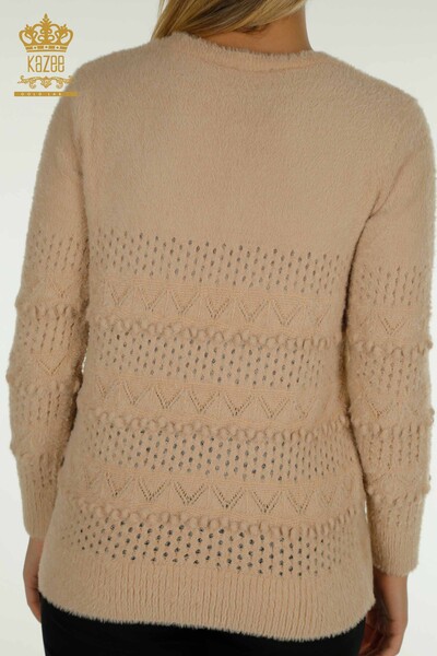 Grossiste Tricots Femme Pull Angora Col V Beige - 30697 | KAZEE - 7