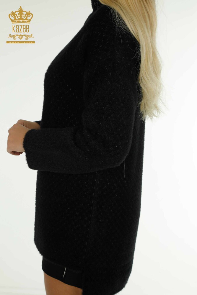 Pull en tricot pour femmes en gros noir avec détail Angora - 30446 | KAZEE - 5