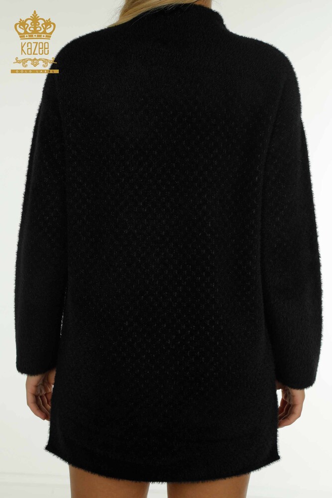 Pull en tricot pour femmes en gros noir avec détail Angora - 30446 | KAZEE - 8