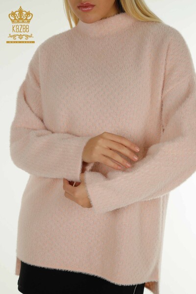 Pull En Tricot Pour Femmes En Gros Angora Détaillé Rose - 30446 | KAZEE - 3