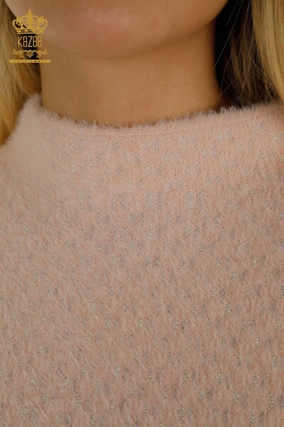 Pull En Tricot Pour Femmes En Gros Angora Détaillé Rose - 30446 | KAZEE - 4