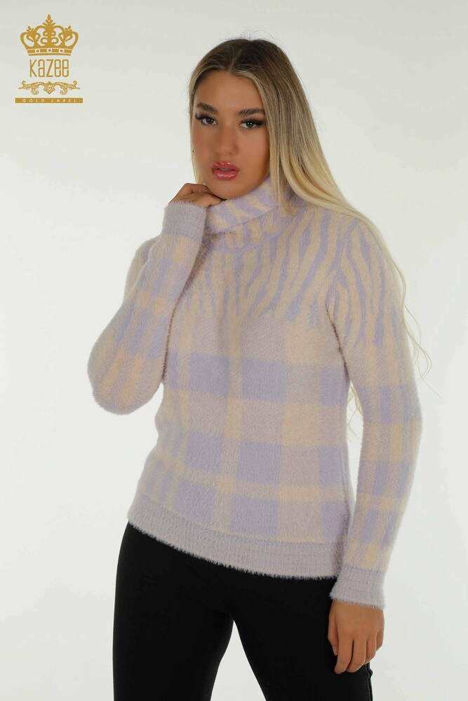 Pull en tricot pour femmes en gros Angora à motifs lilas - 30320 | KAZEE - 1