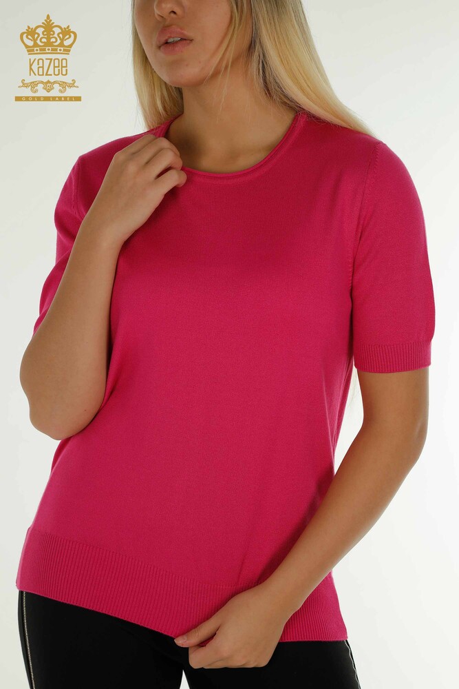 Vente en gros Pull en Maille pour Femme Modèle Américain Basique Fuchsia Clair - 16271| KAZEE - 2