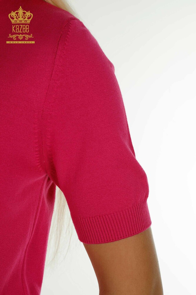 Vente en gros Pull en Maille pour Femme Modèle Américain Basique Fuchsia Clair - 16271| KAZEE - 4