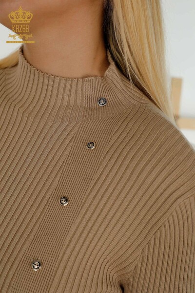 Bouton de pull en tricot pour femmes en gros détaillé Beige - 30394 | KAZEE - 3