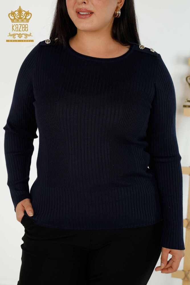 Bouton de pull en tricot pour femmes en gros détaillé bleu marine - 30045 | KAZEE - 2