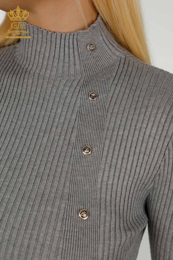 Bouton de pull en tricot pour femmes en gros détaillé gris - 30394 | KAZEE - 3