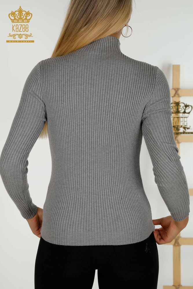 Bouton de pull en tricot pour femmes en gros détaillé gris - 30394 | KAZEE - 5