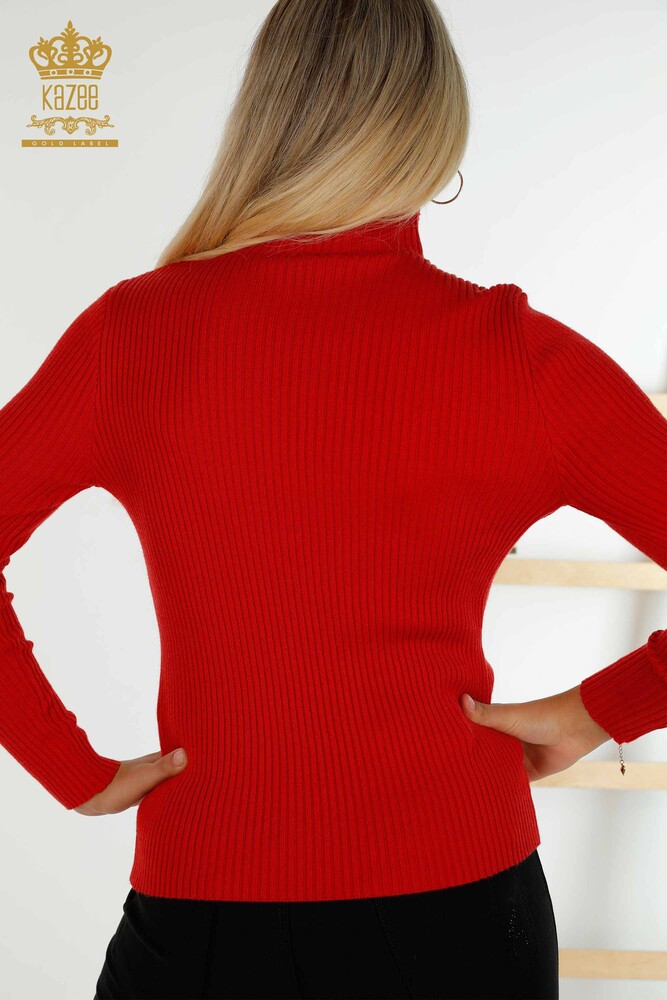 Bouton de pull en tricot pour femmes en gros détaillé rouge - 30394 | KAZEE - 5