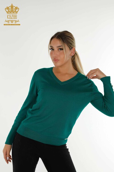 Bouton de pull en tricot pour femmes en gros détaillé vert foncé - 30139 | KAZEE - 1