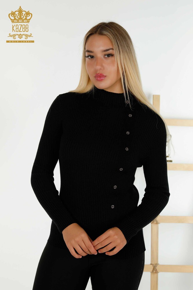 Bouton de pull en tricot pour femmes en gros détaillé noir - 30394 | KAZEE - 1