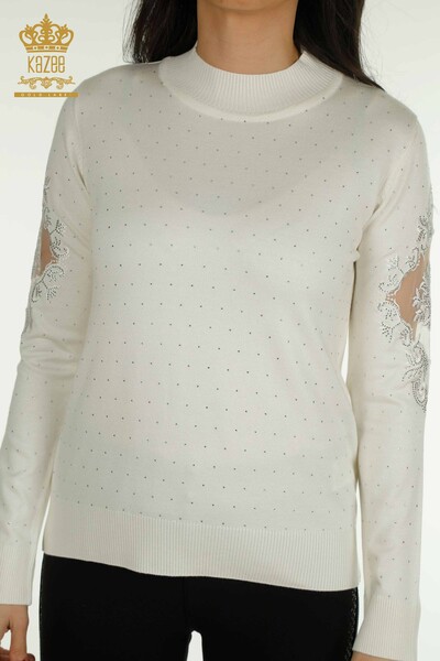 Grossiste Maille Pull Brodé Ecru - 30892 | KAZEE - 2