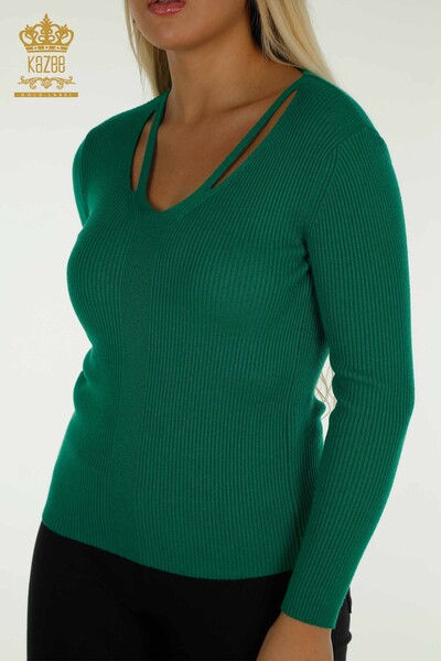 Pull en tricot pour femmes en gros avec détail de col vert - 30392 | KAZEE - 2