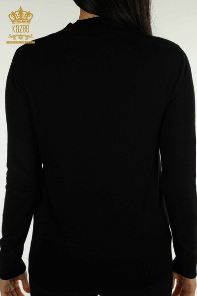 Pull en tricot pour femmes en gros noir avec broderie de pierres de cristal - 30469 | KAZEE - 6