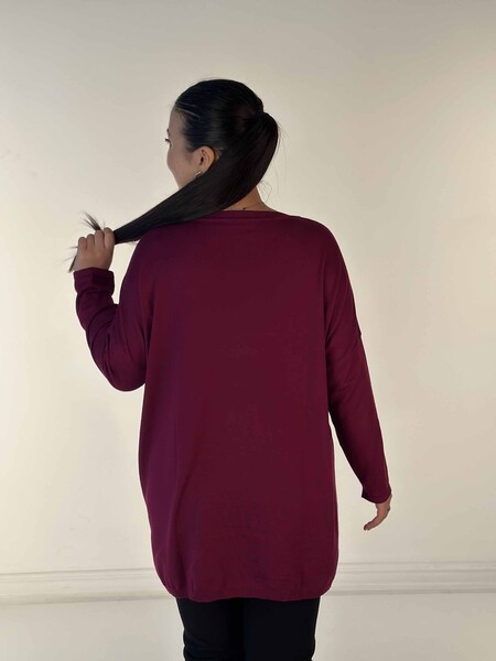 Pull en tricot pour femmes en gros avec poche brodée de pierre de cristal détaillée violet - 30602 | KAZÉE - 7