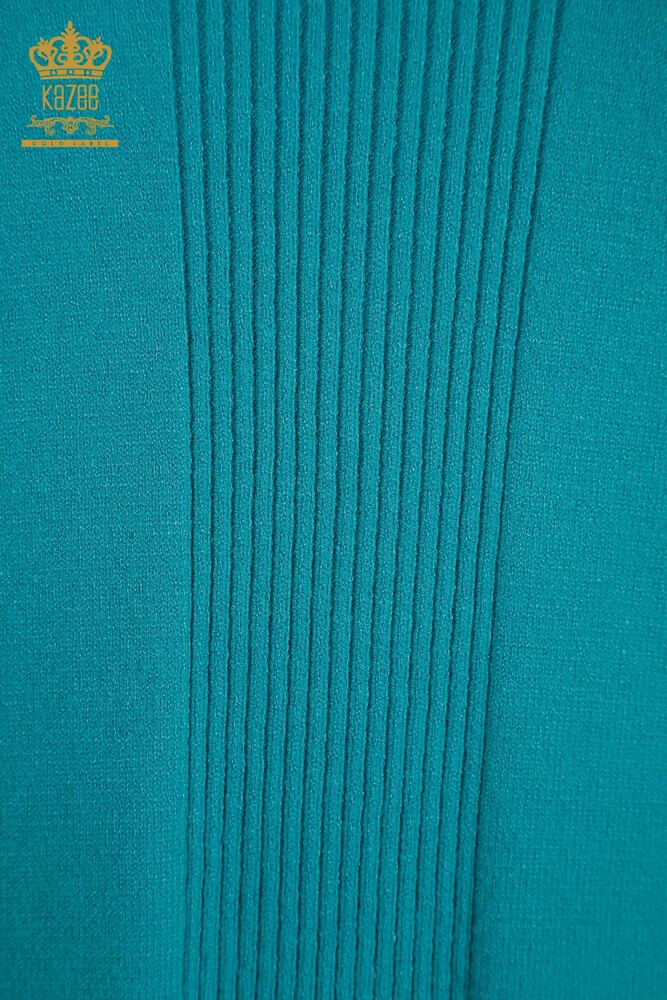 Pull en tricot pour femmes en gros avec détail fendu Turquoise - 30193 | KAZEE - 3