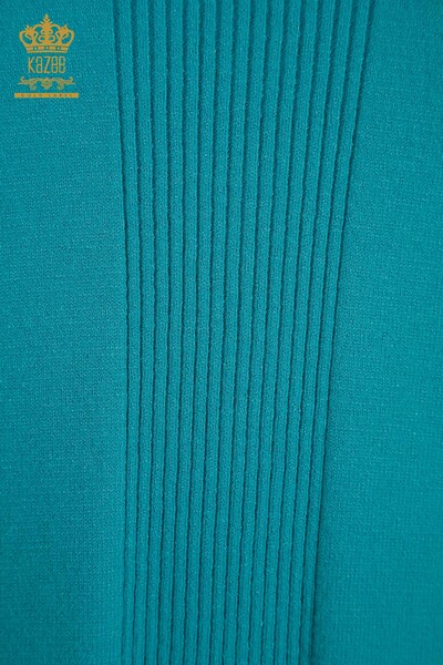 Pull en tricot pour femmes en gros avec détail fendu Turquoise - 30193 | KAZEE - 3