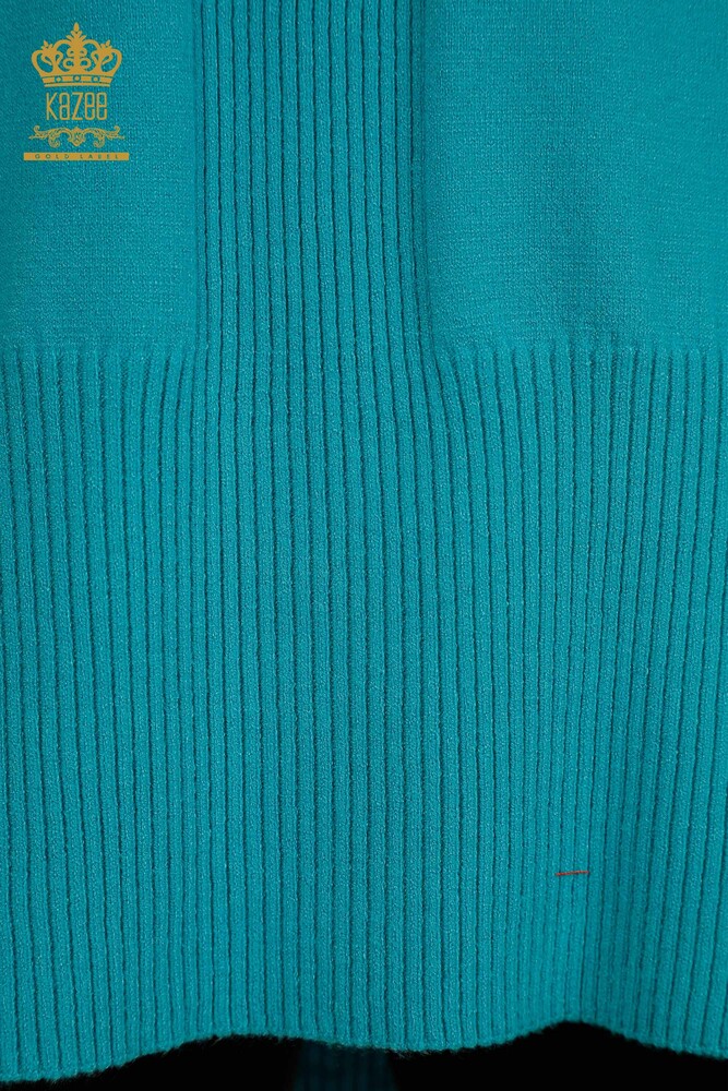 Pull en tricot pour femmes en gros avec détail fendu Turquoise - 30193 | KAZEE - 5