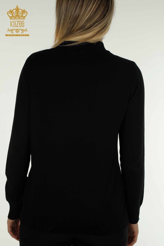 Pull en tricot pour femmes en gros noir avec broderie florale - 30614 | KAZEE - 9