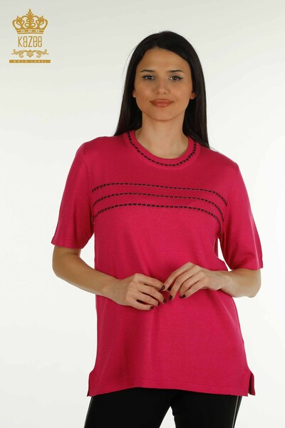 Pull Tricot Femme Grossiste Modèle Américain Fuchsia - 30352 | KAZEE - Kazee