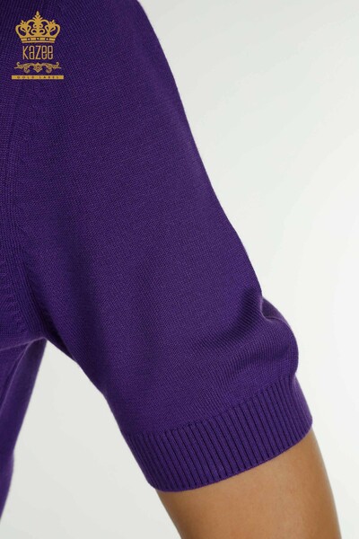 Pull en tricot pour femmes en gros modèle américain violet - 15943 | KAZEE - 4