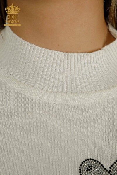 Vente en gros Pull tricot pour femmes - Oiseau brodé - Écru - 30745 | KAZÉE - 3