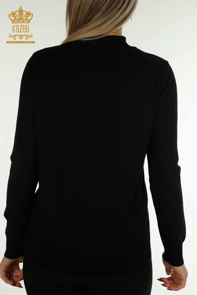 Vente en gros Pull en tricot pour femmes - Oiseau brodé - Noir - 30745 | KAZÉE - 7