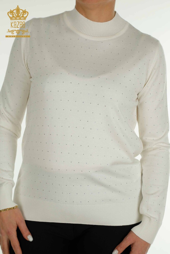 Grossiste Maille Femme Pull Pierre Brodée Ecru - 30677 | KAZEE - 2