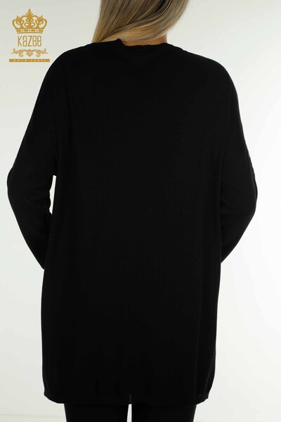 Pull en tricot pour femmes en gros avec détail de poche noir - 30591 | KAZEE - 9