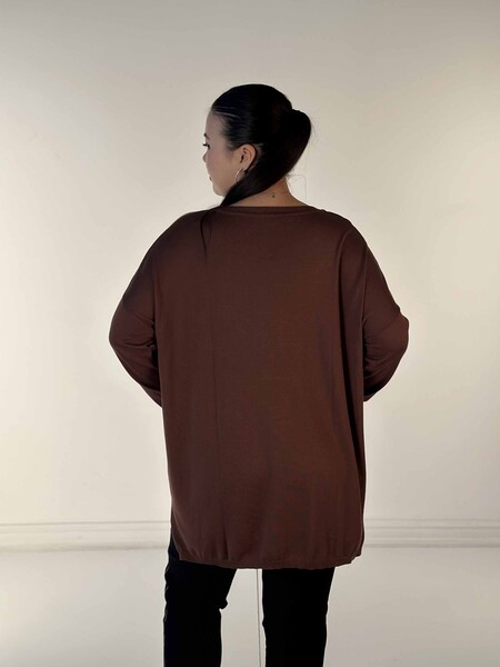 Gros femmes tricots pull poche pierre détaillée brodé léopard à motifs ras du cou marron - 30621 | KAZÉE - 6