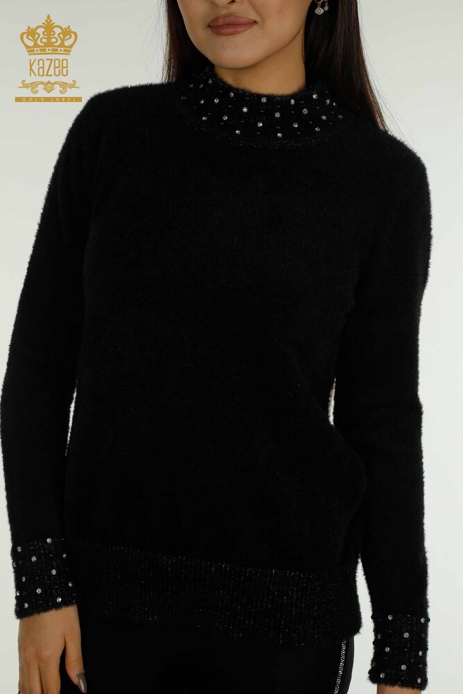 Tricots en gros pour femmes Stone Beaded Angora Noir - 30668 | KAZEE - 2