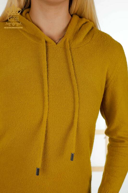 Pull en tricot à capuche pour femmes en gros moutarde - 40006 | KAZEE