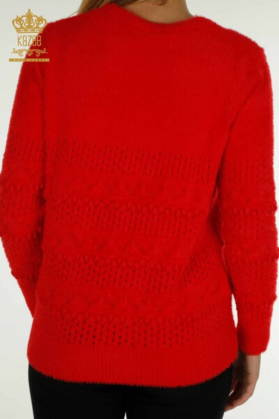 Grossiste Tricots Femme Pull Angora Col V Rouge - 30697 | KAZEE - 7