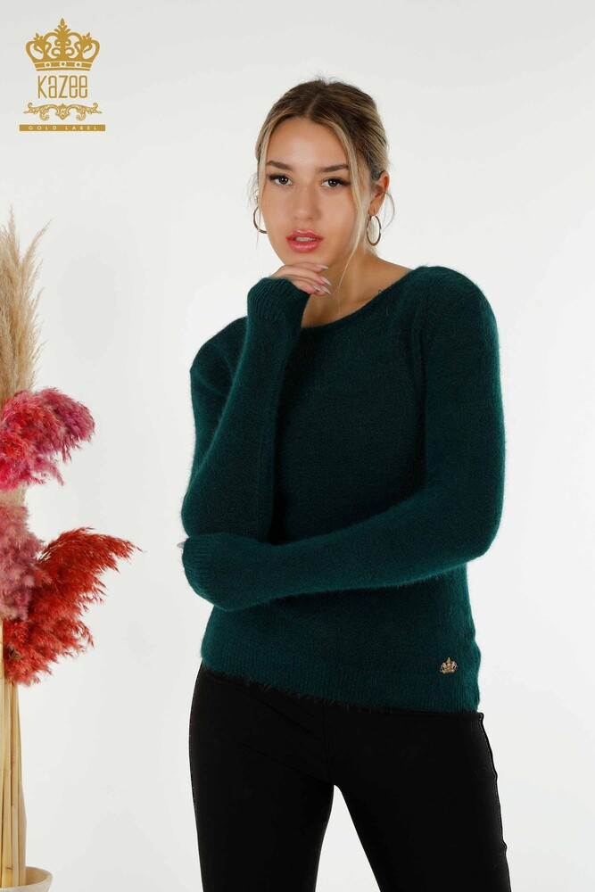 Pull en tricot pour femmes en gros avec logo Angora vert foncé - 18432 | KAZEE - 1