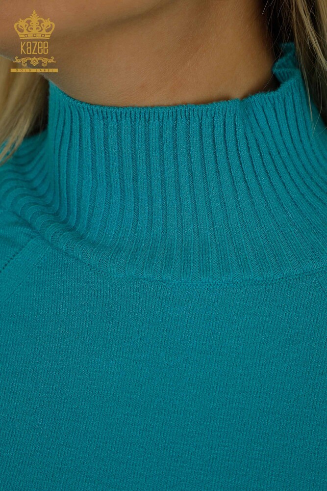 Pull en tricot pour femmes en gros Turquoise basique - 30757 | KAZEE - 3