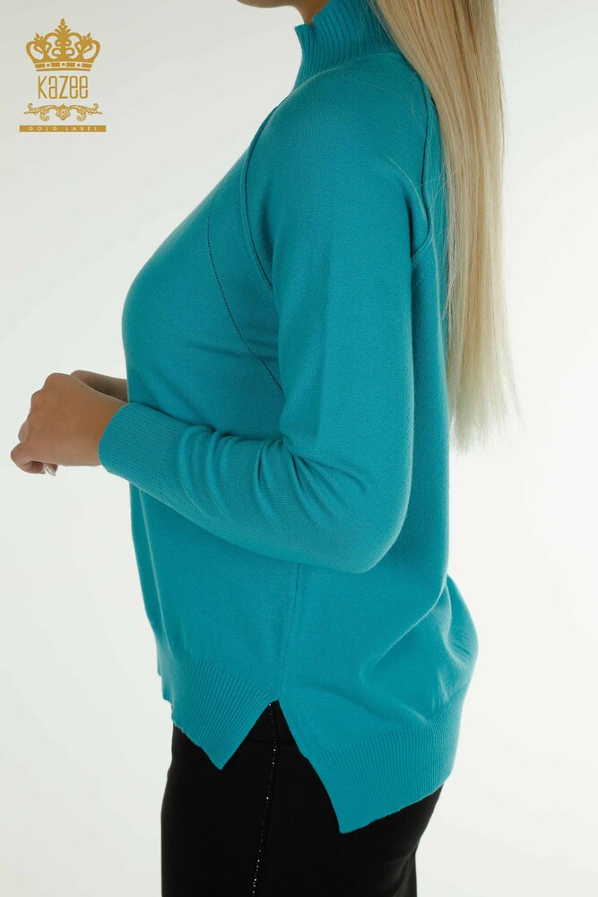 Pull en tricot pour femmes en gros Turquoise basique - 30757 | KAZEE - 5