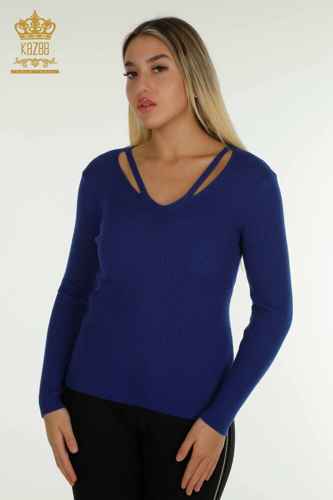 Pull en tricot pour femmes en gros avec détail de col Saks - 30392 | KAZEE - 1